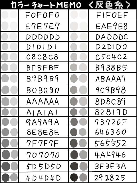 カラーチャートMEMO【灰色系】