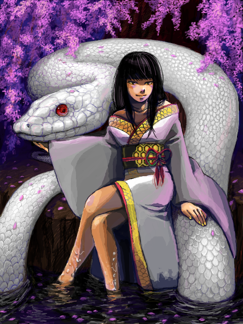 【合作リクエスト】しぶたみさんオリジナル・女と白蛇を描かせて頂きました