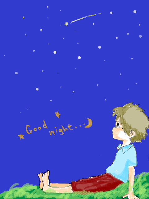 夜空を見上げる少年