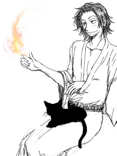 篝火の男、そして猫