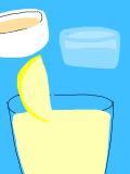 レモンをしぼって食べるかき氷、レモン水からつくったかき氷と氷砂糖からつくったみぞれシロップかはちみつ